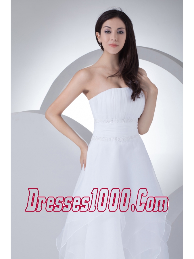 A-line Strapless Ruffles Organza Wedding Dress