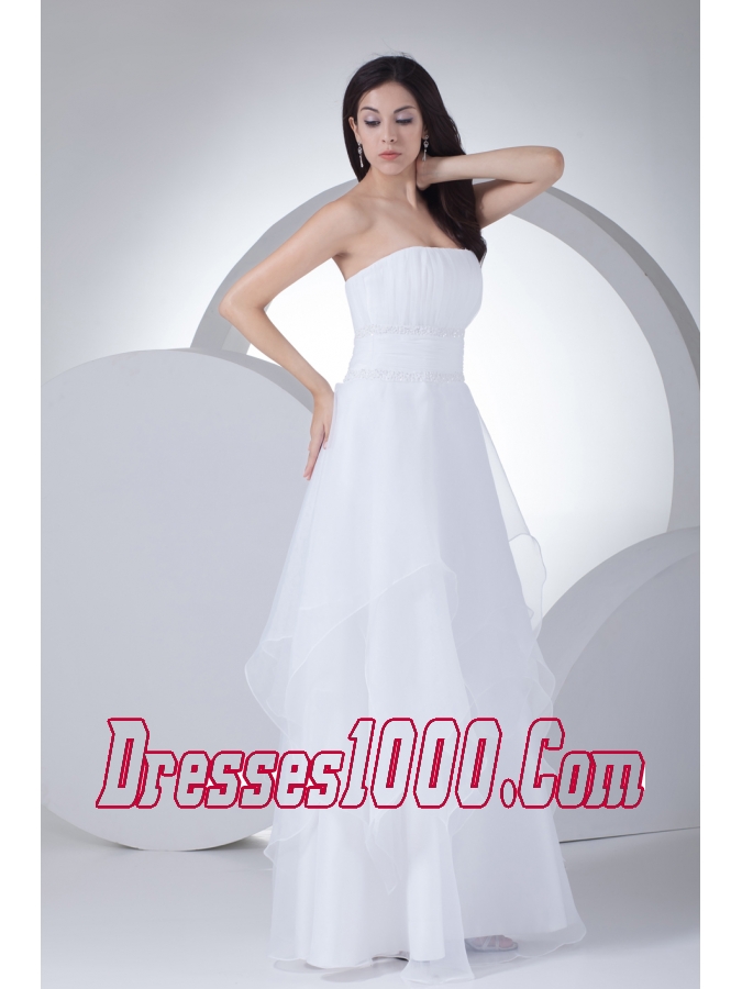 A-line Strapless Ruffles Organza Wedding Dress