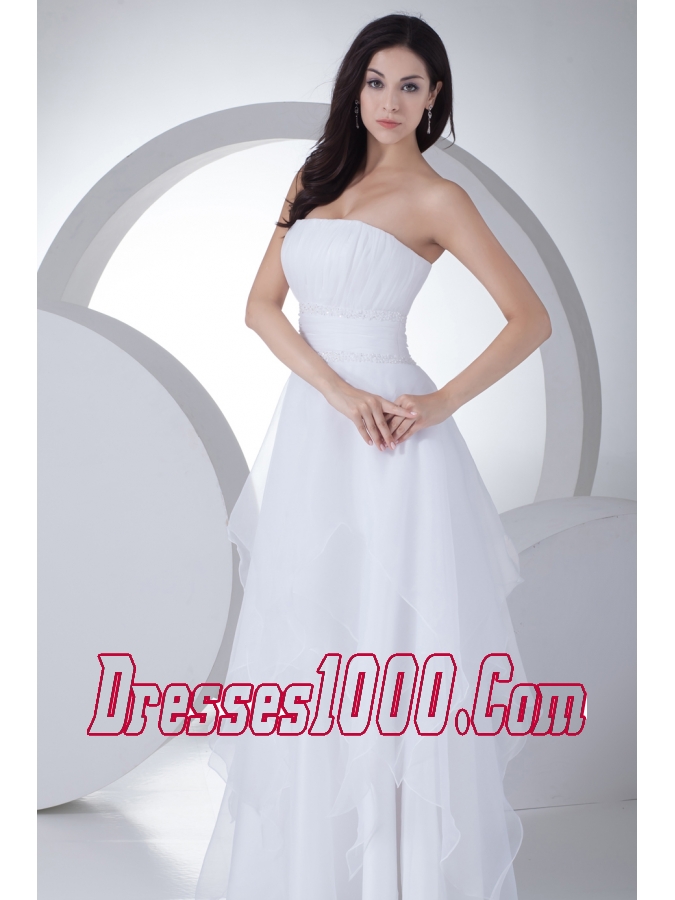 A-line Strapless Ruffles Organza Wedding Dress