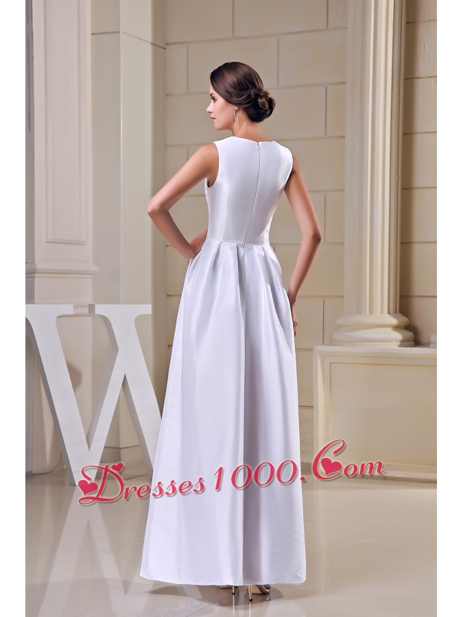 A-line V-neck Ankle-length Taffeta Wedding Dress