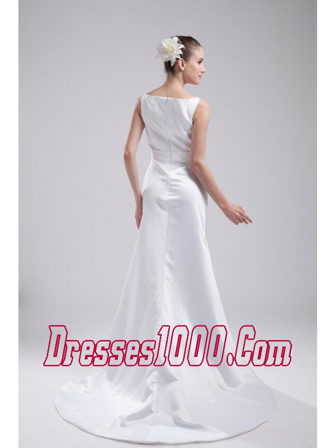 A-line V-neck Hand Made Flower Satin Wedding Dress