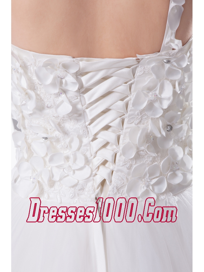 Appliques and Lace A-Line One Shoulder Court Train Wedding Dress