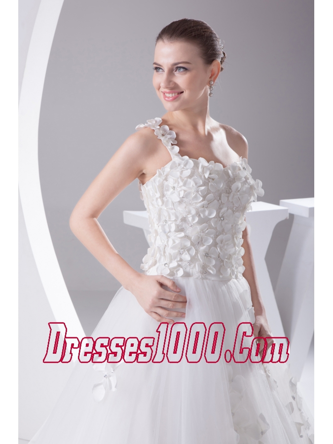 Appliques and Lace A-Line One Shoulder Court Train Wedding Dress