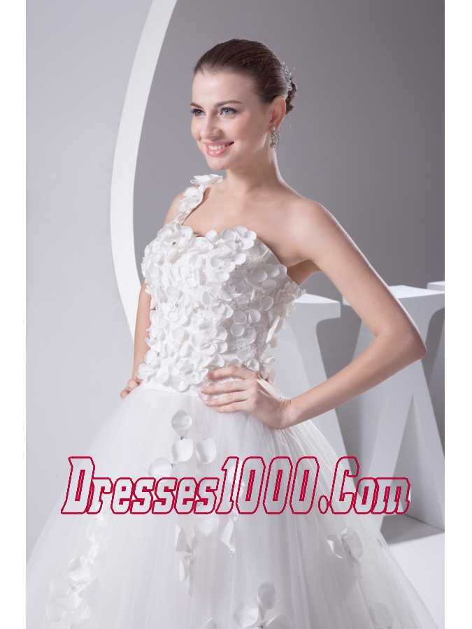 Appliques and Lace A-Line One Shoulder Court Train Wedding Dress