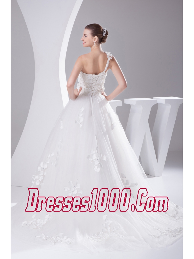 Appliques and Lace A-Line One Shoulder Court Train Wedding Dress