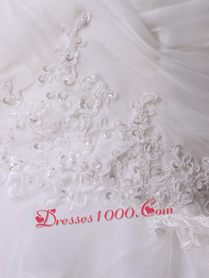 Appliques and Ruching V-neck Short Sleeves Wedding Dress