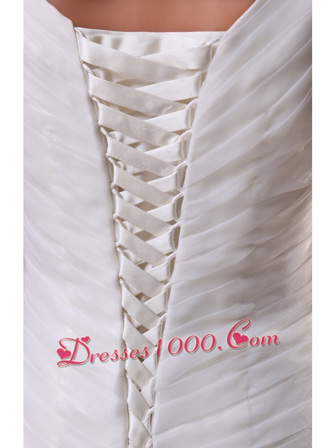 Appliques and Ruching V-neck Short Sleeves Wedding Dress