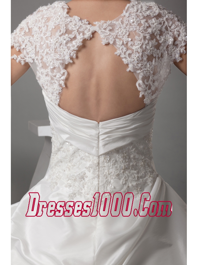 Appliques Ball Gown Cap Sleeves Square Neck Wedding Dress