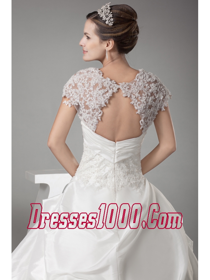 Appliques Ball Gown Cap Sleeves Square Neck Wedding Dress