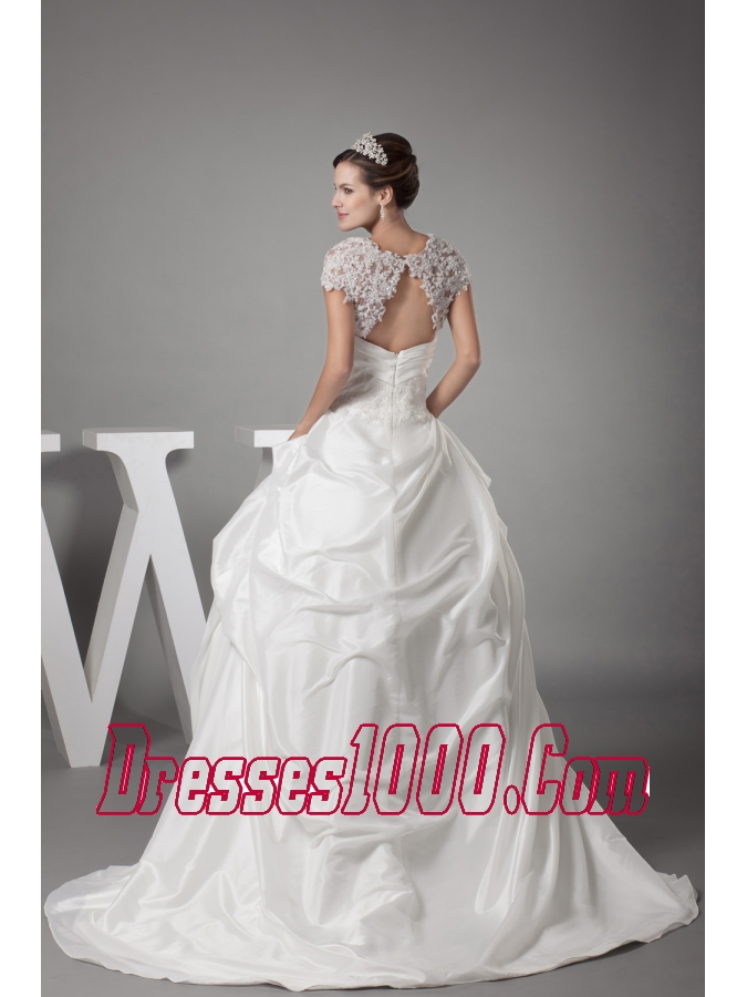 Appliques Ball Gown Cap Sleeves Square Neck Wedding Dress