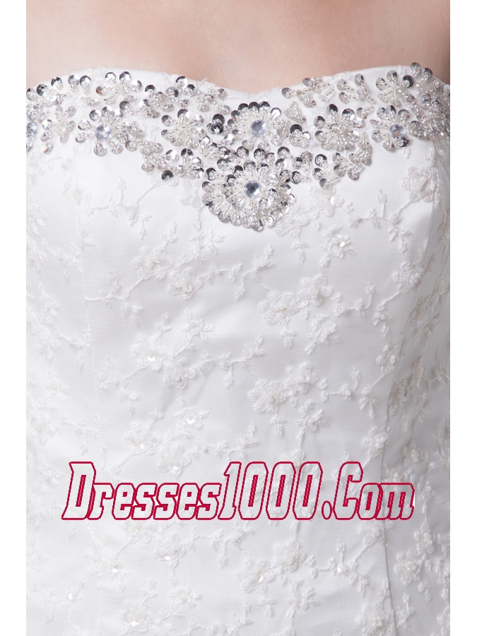 Appliques Court Train Mermaid Strapless Wedding Dress