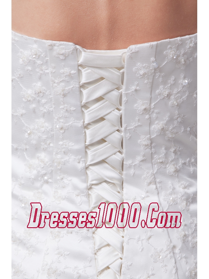 Appliques Court Train Mermaid Strapless Wedding Dress