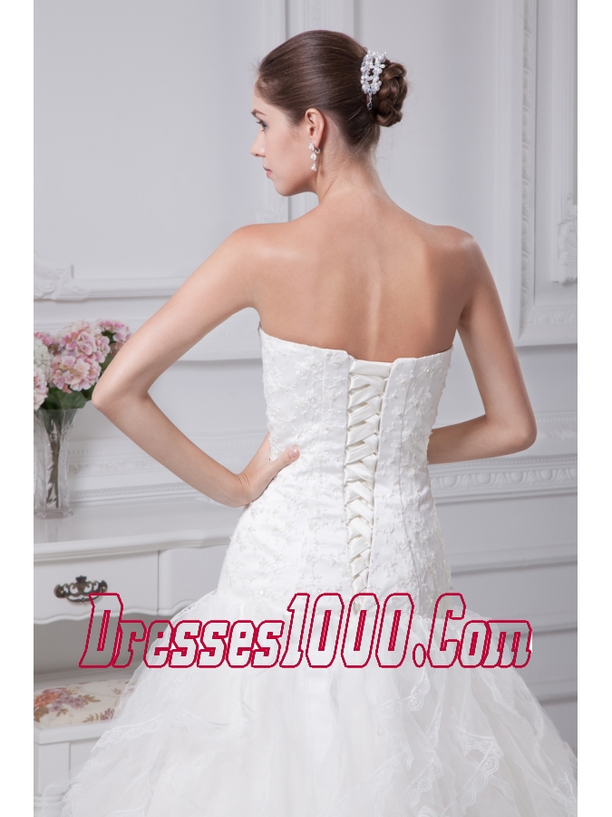 Appliques Court Train Mermaid Strapless Wedding Dress