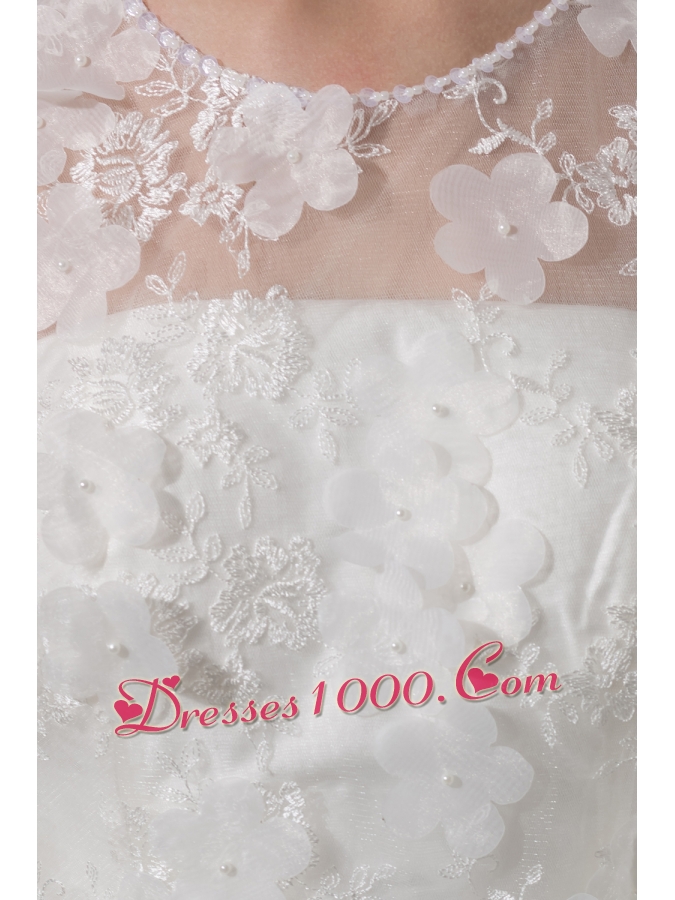 Appliques Court Train Scoop Neck Wedding Dress