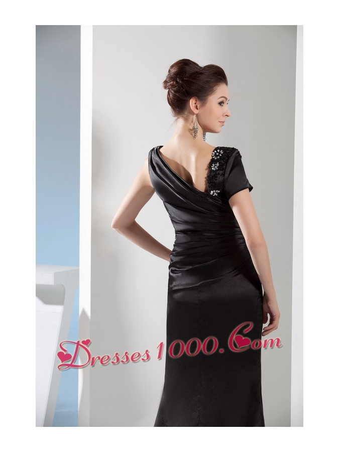 Appliques Mermaid Asymmetrical Black Mother of the Bride Dress