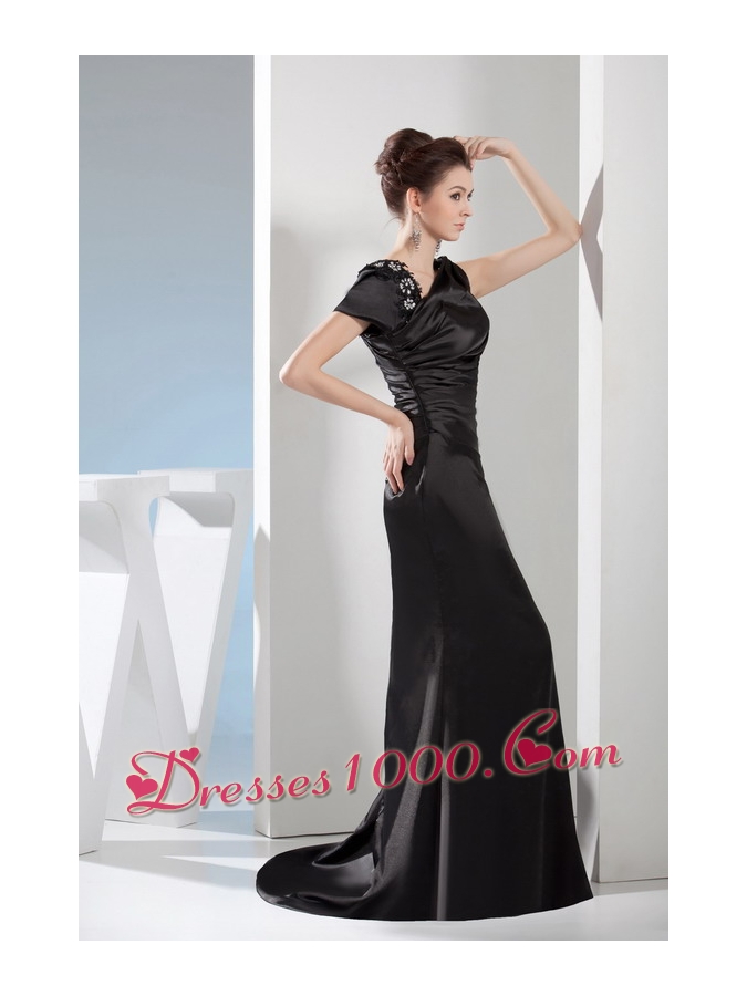 Appliques Mermaid Asymmetrical Black Mother of the Bride Dress
