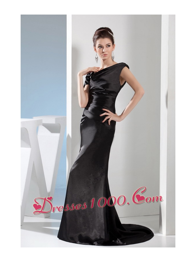Appliques Mermaid Asymmetrical Black Mother of the Bride Dress