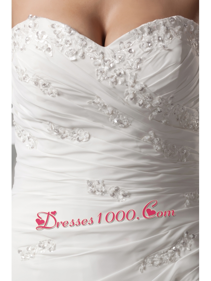 Appliques Sweetheart Column Wedding Dress With Lace Up Back