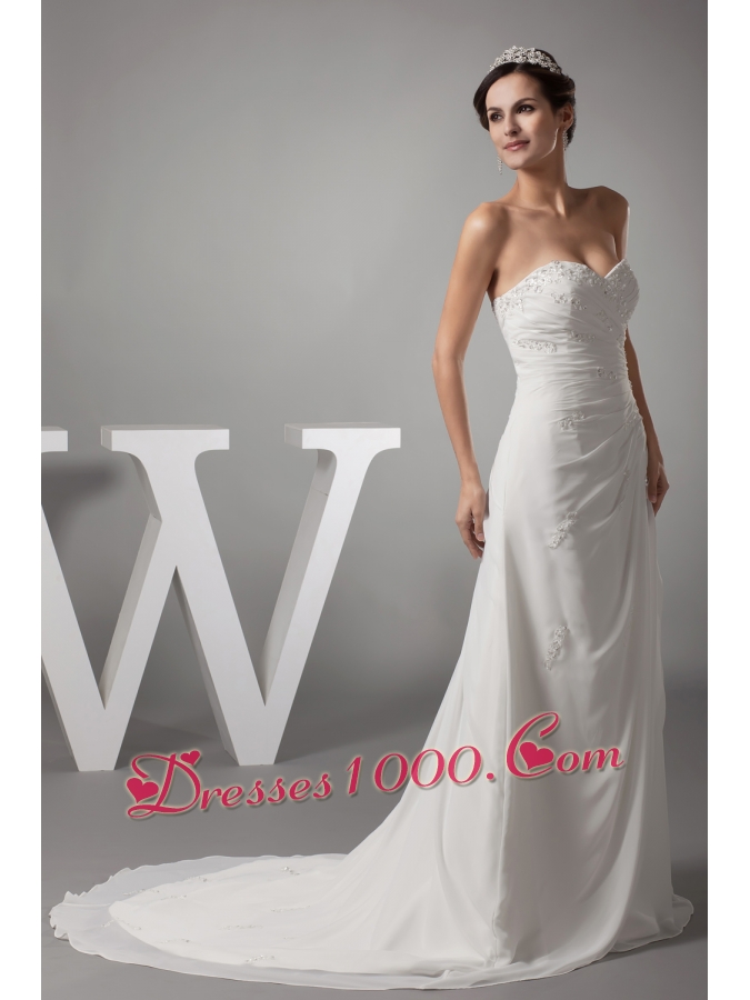 Appliques Sweetheart Column Wedding Dress With Lace Up Back