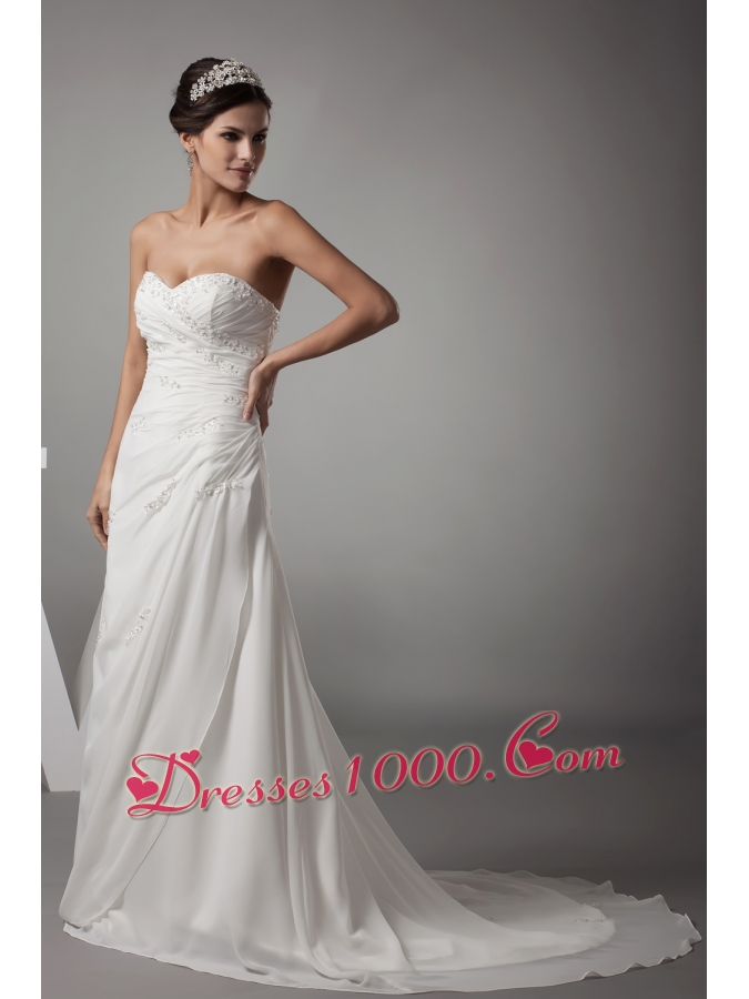 Appliques Sweetheart Column Wedding Dress With Lace Up Back