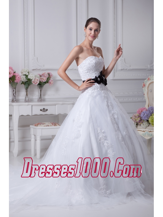 Appliques Sweetheart Court Train A-Line Wedding Dress