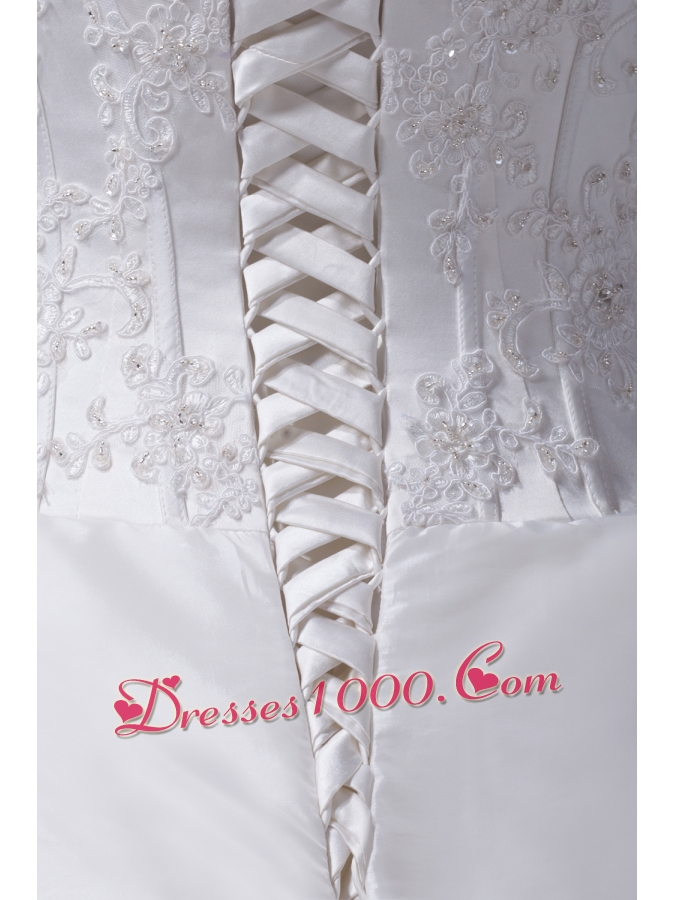 Appliques With Beading Strapless Pick-ups Wedding Dress