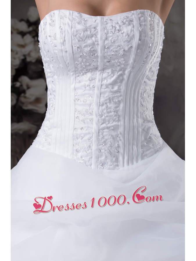 Ball Gown Pick-ups Beading Brush Train Wedding Dress