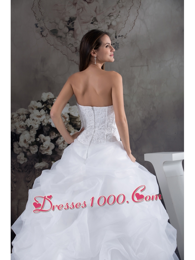 Ball Gown Pick-ups Beading Brush Train Wedding Dress