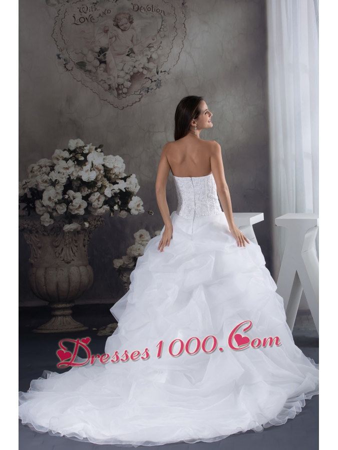 Ball Gown Pick-ups Beading Brush Train Wedding Dress