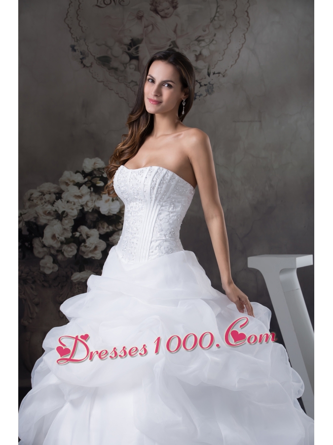 Ball Gown Pick-ups Beading Brush Train Wedding Dress