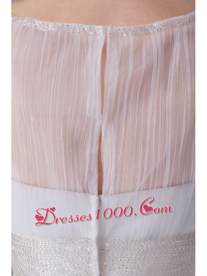 Bateau A-line Beading Brush Train Wedding Dress