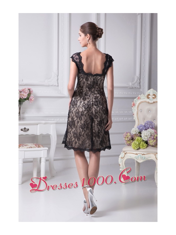 Bateau Lace Black Knee-length A-line Mother of the Bride Dress