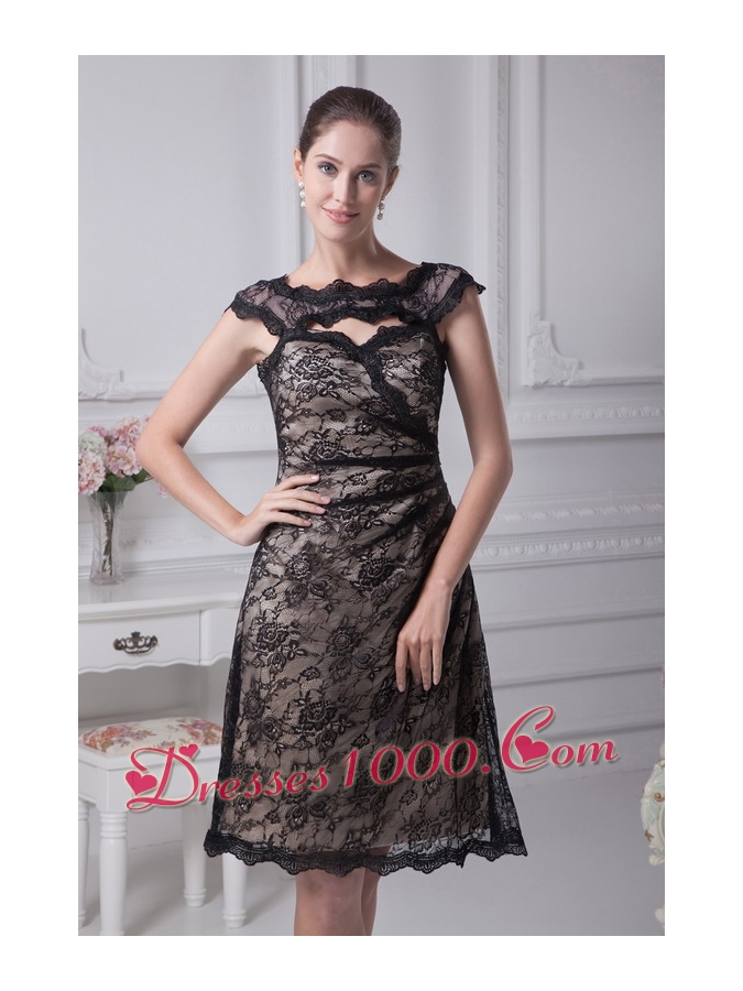 Bateau Lace Black Knee-length A-line Mother of the Bride Dress