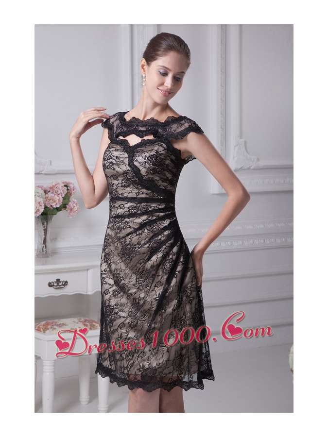 Bateau Lace Black Knee-length A-line Mother of the Bride Dress