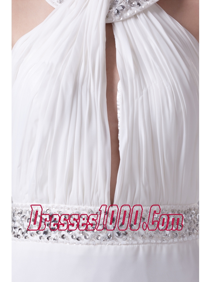 Beaded Halter Top Empire Prom Dress With Sweep Train