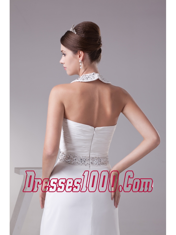 Beaded Halter Top Empire Prom Dress With Sweep Train