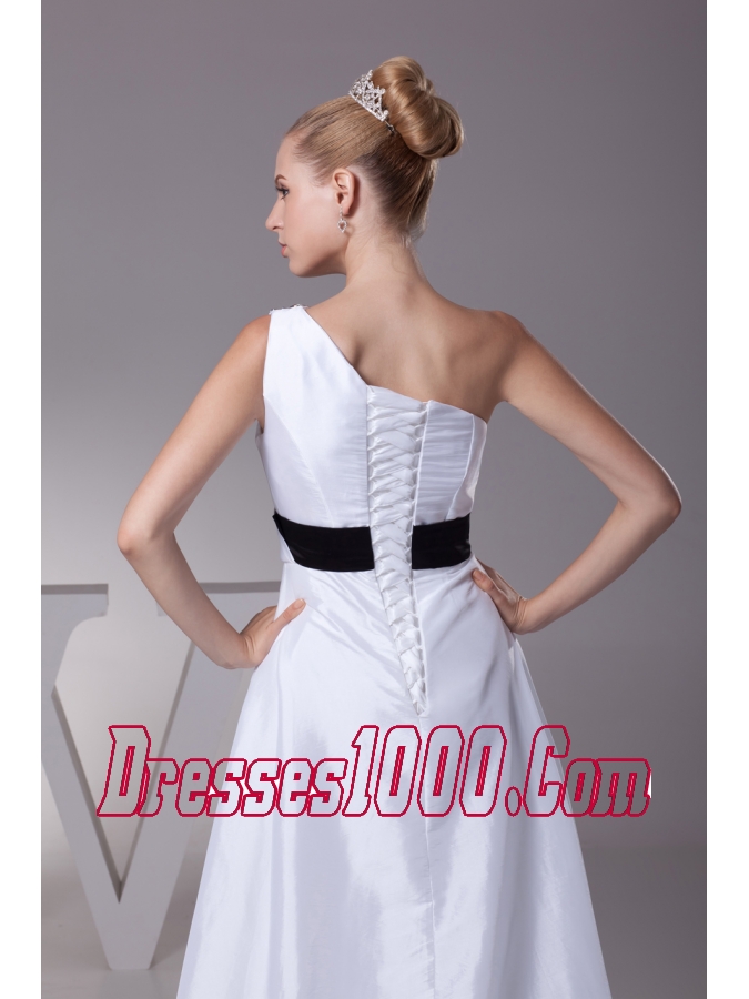 Beading A-Line Brush Train One Shoulder Wedding Dress