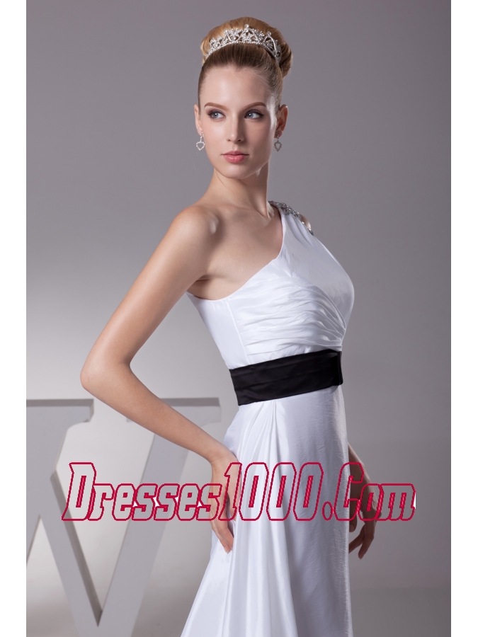 Beading A-Line Brush Train One Shoulder Wedding Dress