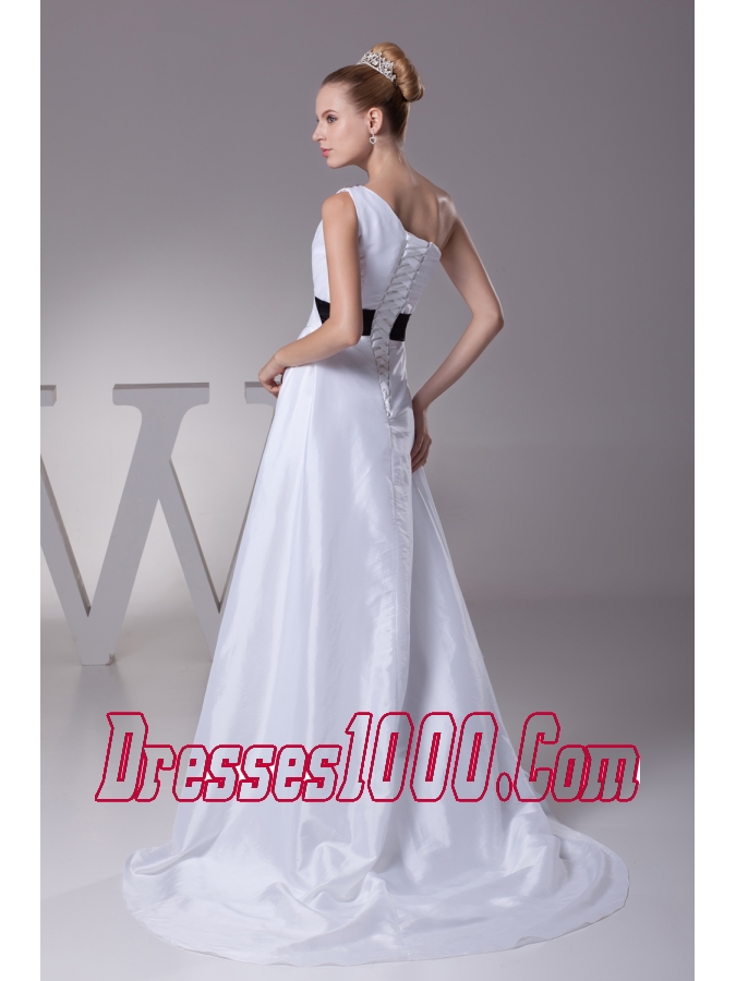 Beading A-Line Brush Train One Shoulder Wedding Dress