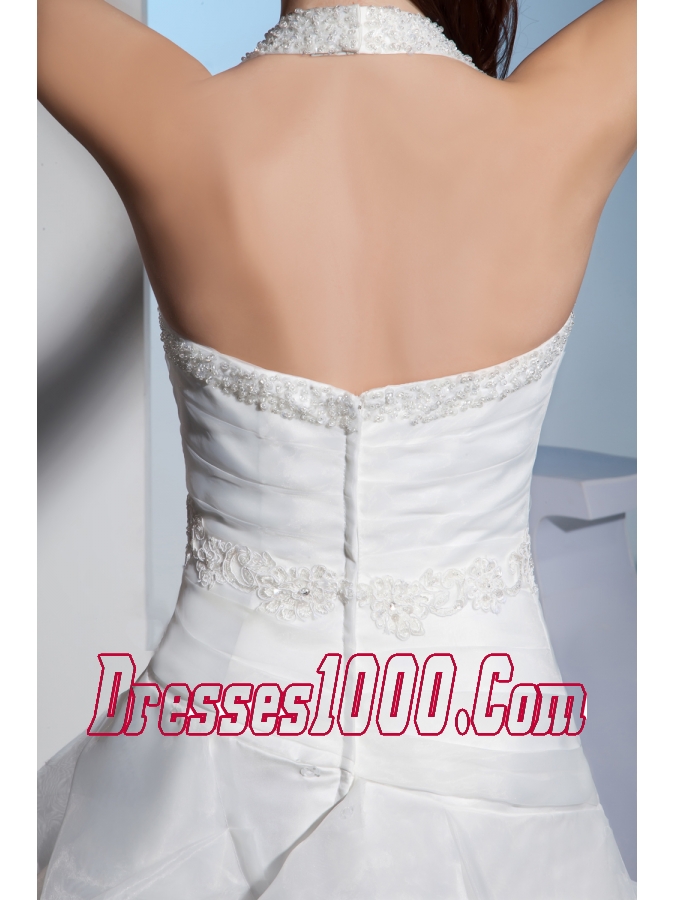 Beading and Lace Ruffled Layers Halter A-line Court Train Wedding Dress