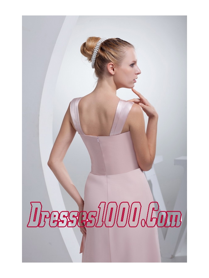 Beading and Ruching Straps Baby Pink Long Mother of the Bride Dress