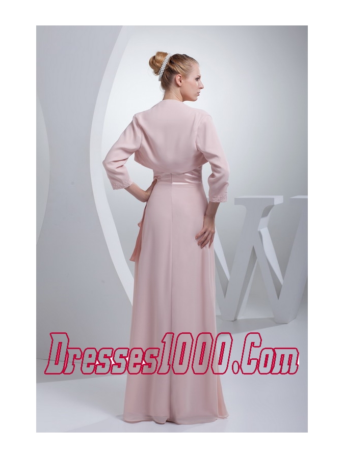 Beading and Ruching Straps Baby Pink Long Mother of the Bride Dress