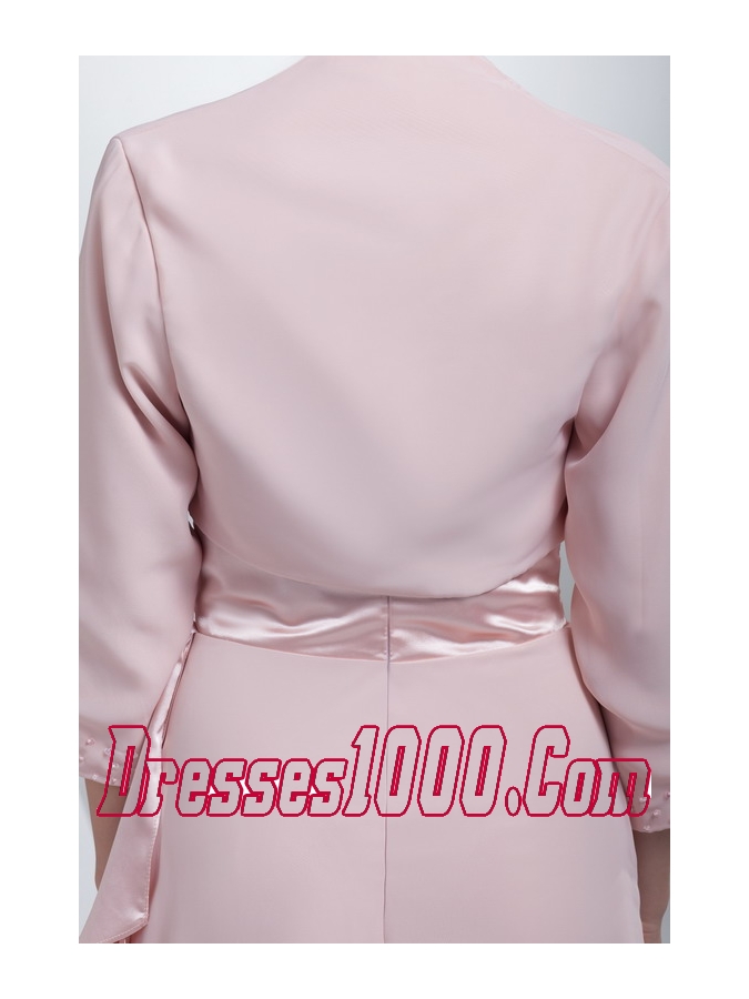 Beading and Ruching Straps Baby Pink Long Mother of the Bride Dress