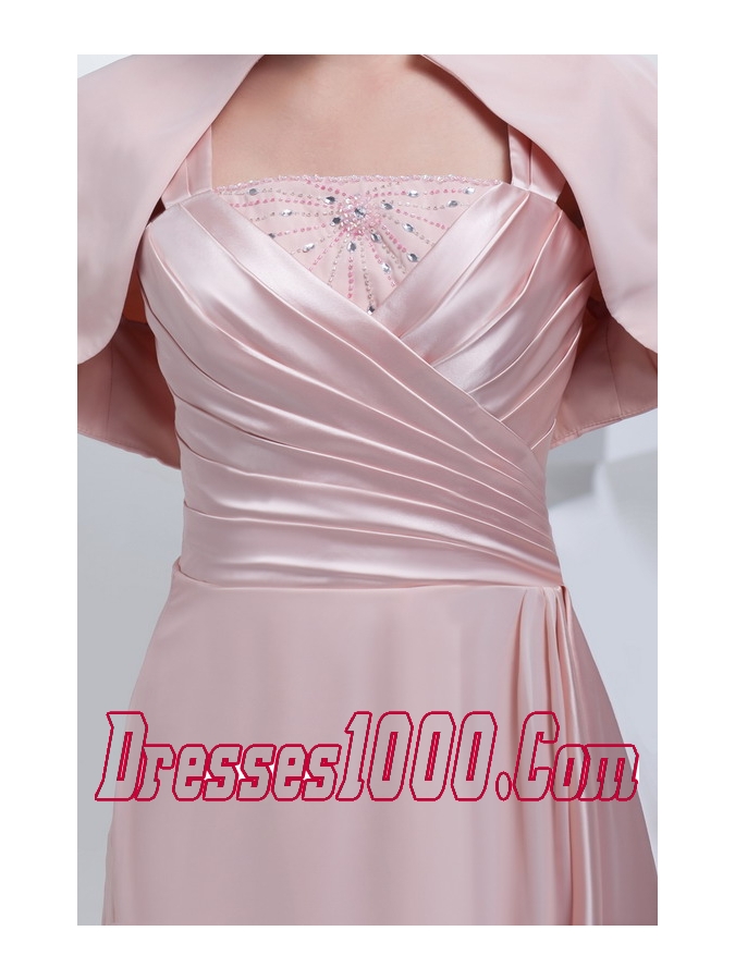 Beading and Ruching Straps Baby Pink Long Mother of the Bride Dress