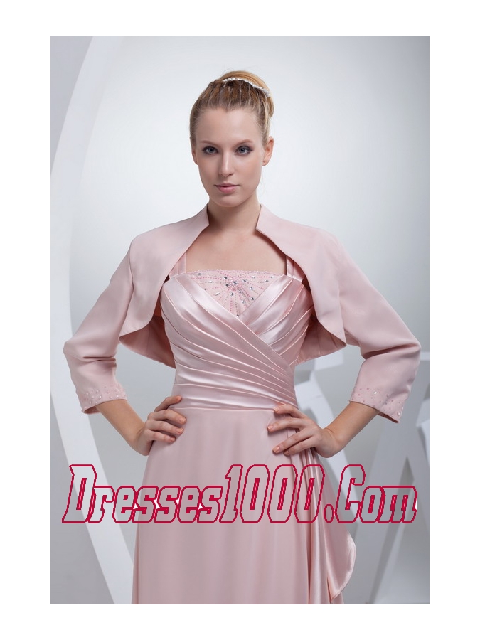 Beading and Ruching Straps Baby Pink Long Mother of the Bride Dress