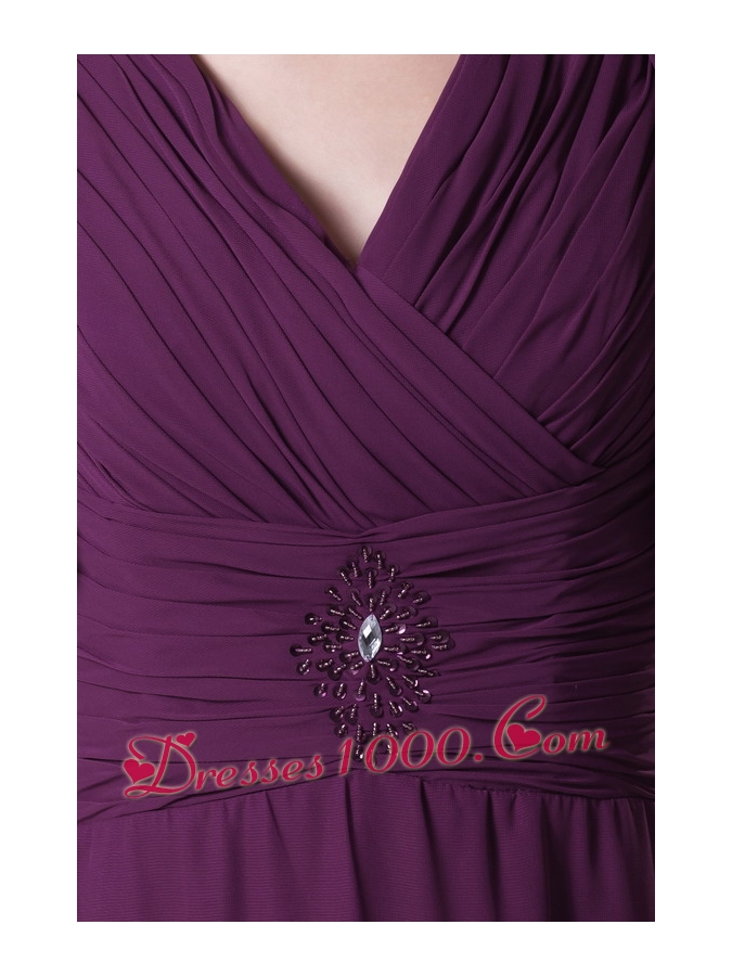 Beading and Ruching V-neck Long Mother of the Bride Dress