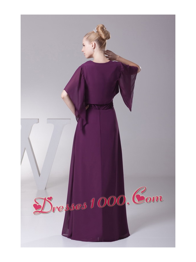 Beading and Ruching V-neck Long Mother of the Bride Dress