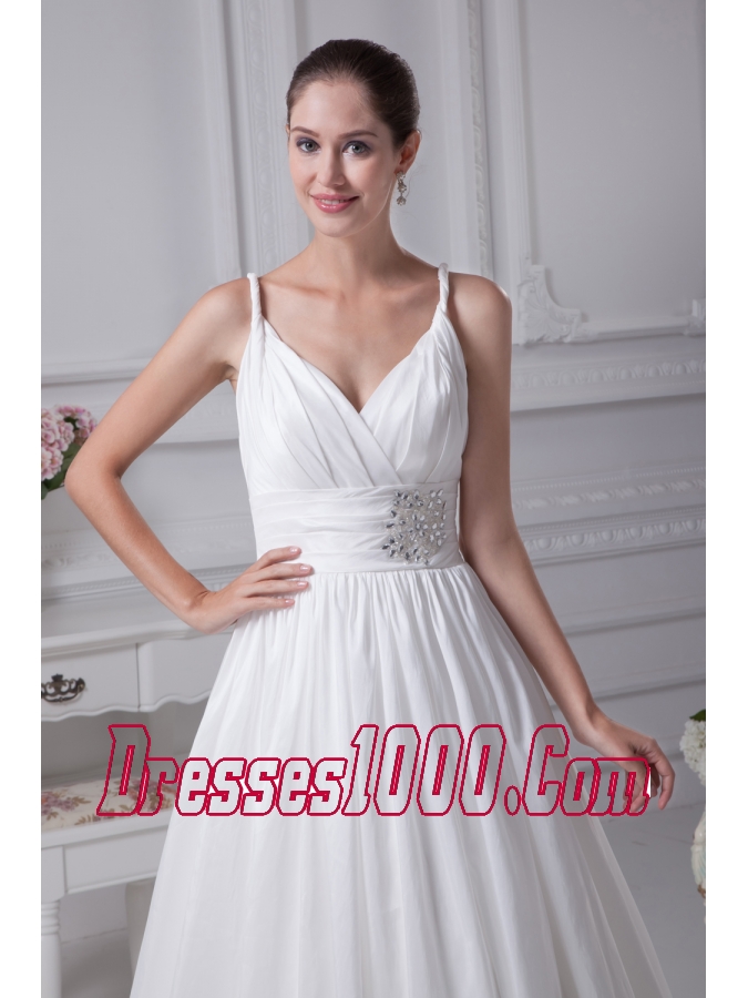 Beading Brush Train A-Line Straps Wedding Dress