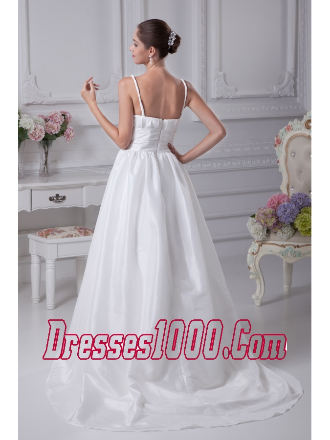 Beading Brush Train A-Line Straps Wedding Dress