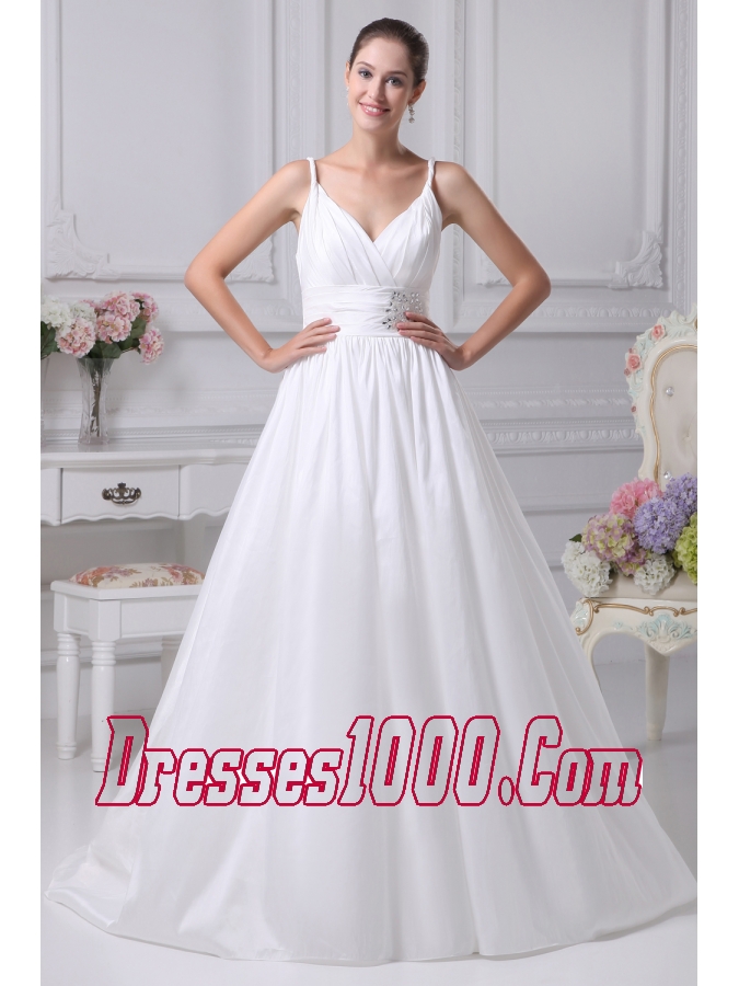 Beading Brush Train A-Line Straps Wedding Dress